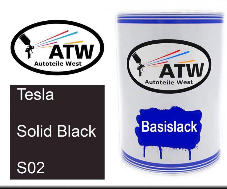 Tesla, Solid Black, S02: 500ml Lackdose, von ATW Autoteile West.